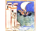 Jonah falls into the sea - from a 14th century illuminated Bible
